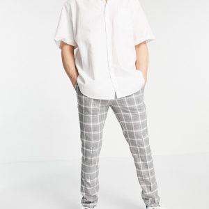Topman - Skinny ternede bukser i grå og hvid-Multifarvet