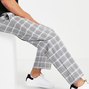 Topman - Ternede bukser med vide ben i grå og hvid-Sort