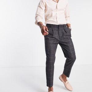 ASOS DESIGN - Tapered elegante bukser i ternet uldblanding-Grå