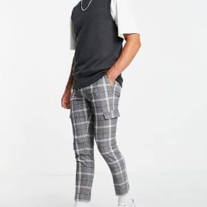 ASOS DESIGN - Elegante crop Skinny-bukser i ternet grå