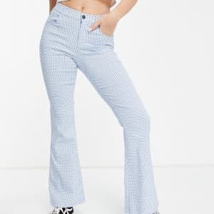 Hollister - Blå ternede højtaljede bukser med svaj