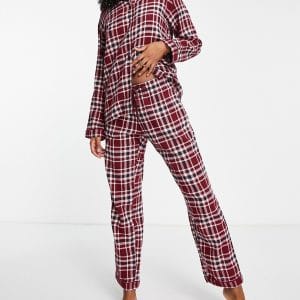 Monki - Ternet pyjamassæt med skjorte og bukser i rød
